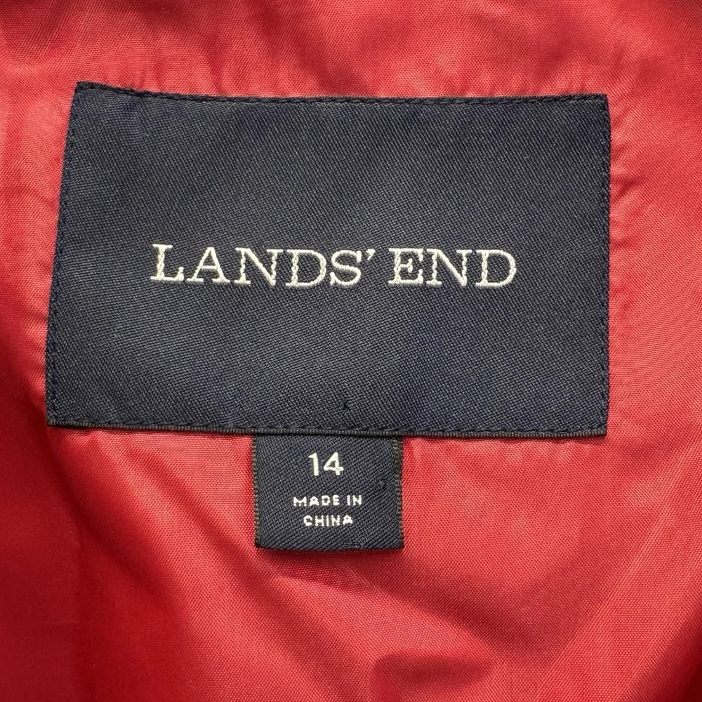 Lands' End Wool‎ Blend Jacket Womens 14 Red Zip Up Classic Preppy Minimalist